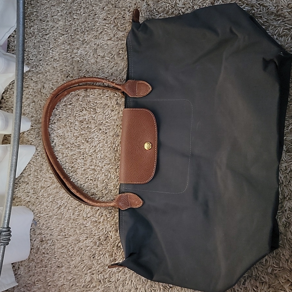 Longchamp Large Pliage Shoulder Straps Grey